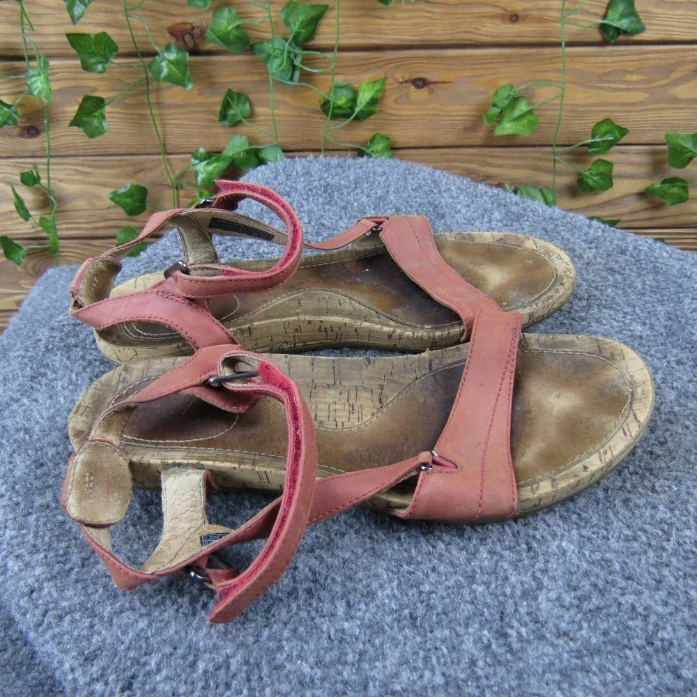 Teva Capri‎ Universal Women's 8 Red Leather Sandals Cork Wrap Casual